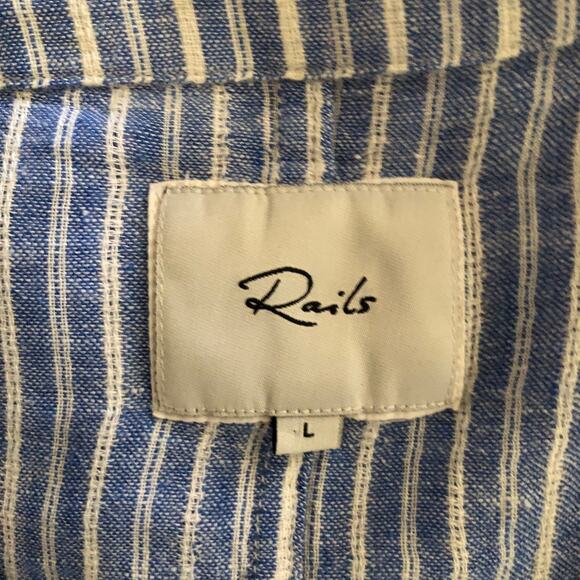 Rails Sloane Linen Blue Azure Stripe Front Tie Top Shirt Women's Size Large - Picture 8 of 14